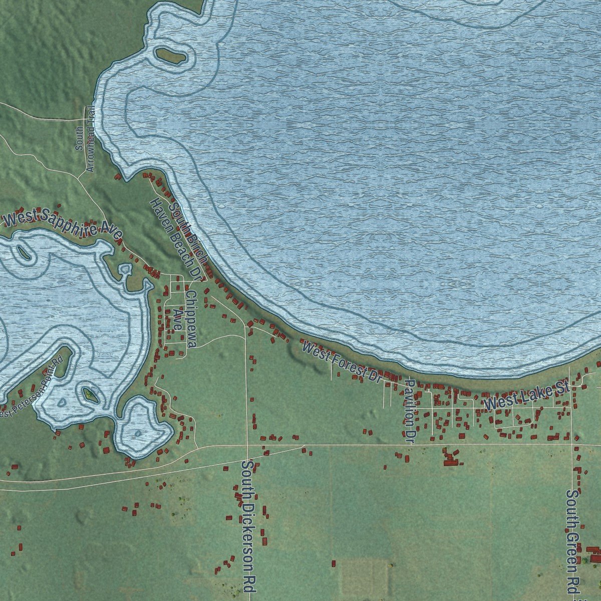 Close-up of the map of Lake, Missaukee County, Michigan print showing street and building detail