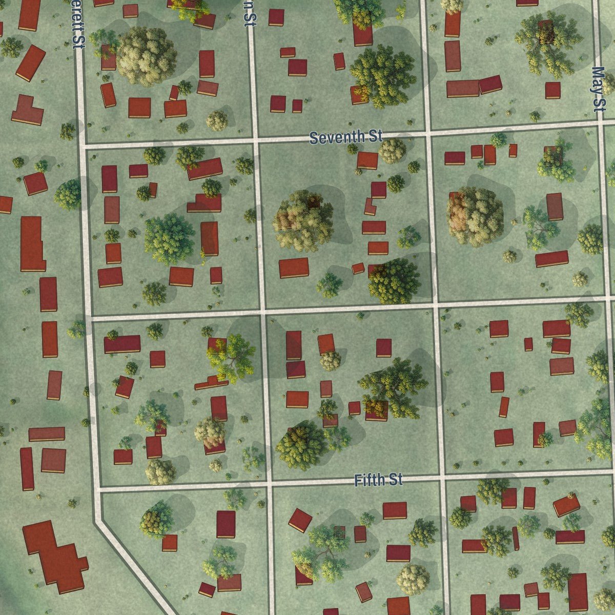 Close-up of the map of Firth, Nebraska print showing street and building detail