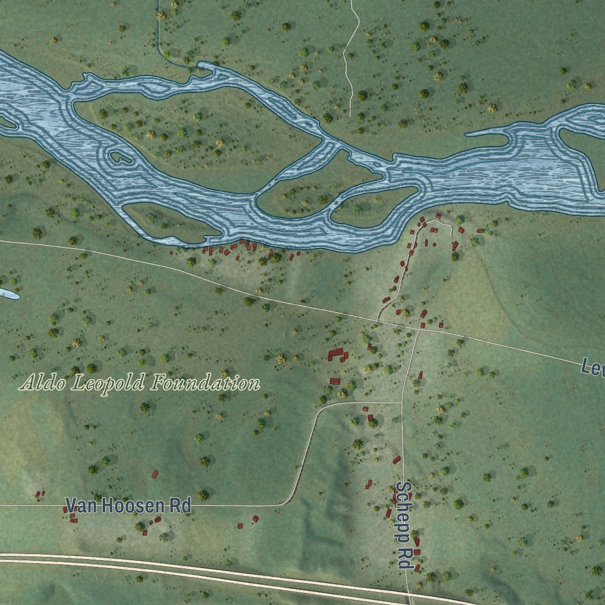 Close-up of the map of Fairfield, Wisconsin print showing street and building detail