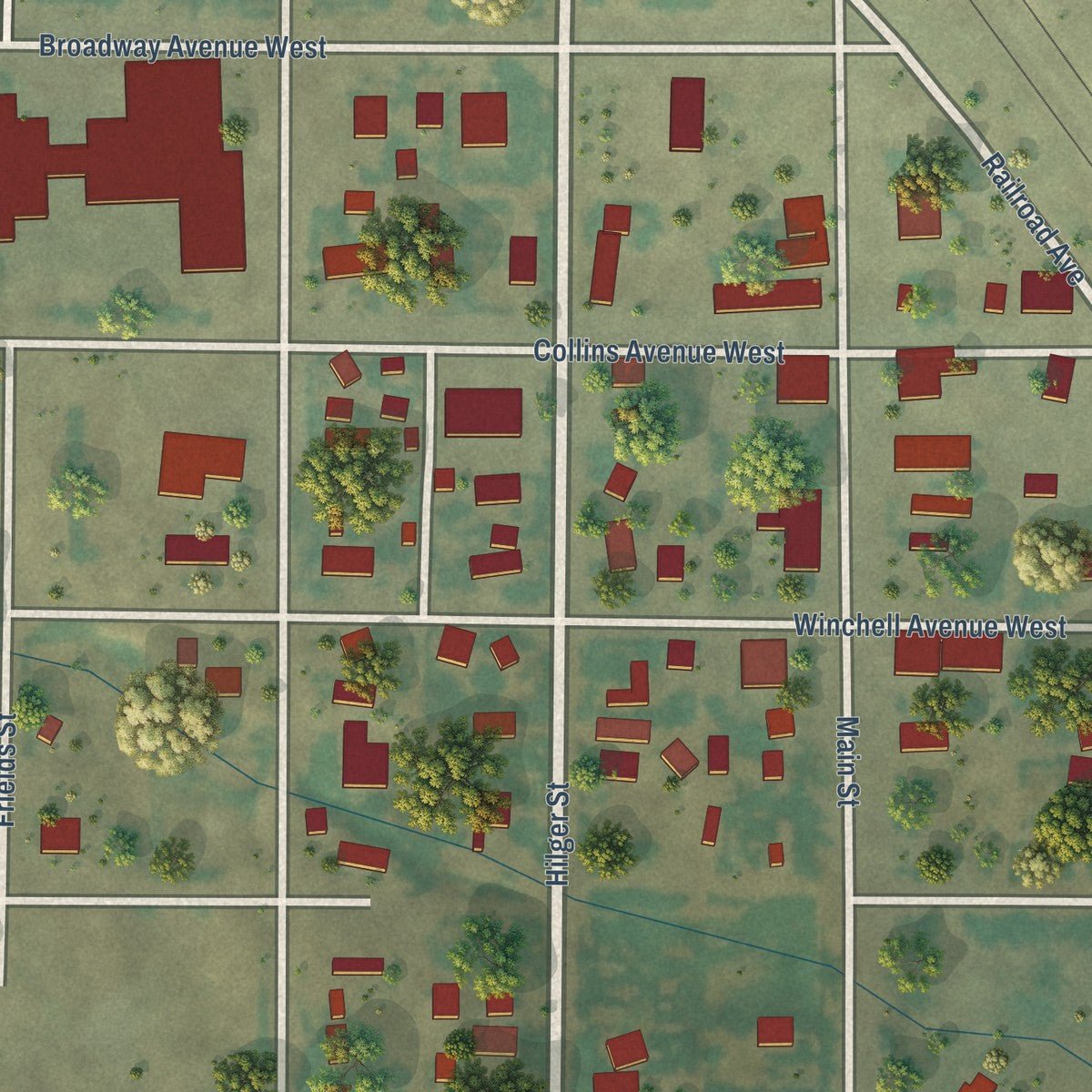 Close-up of the map of Geraldine, Montana print showing street and building detail