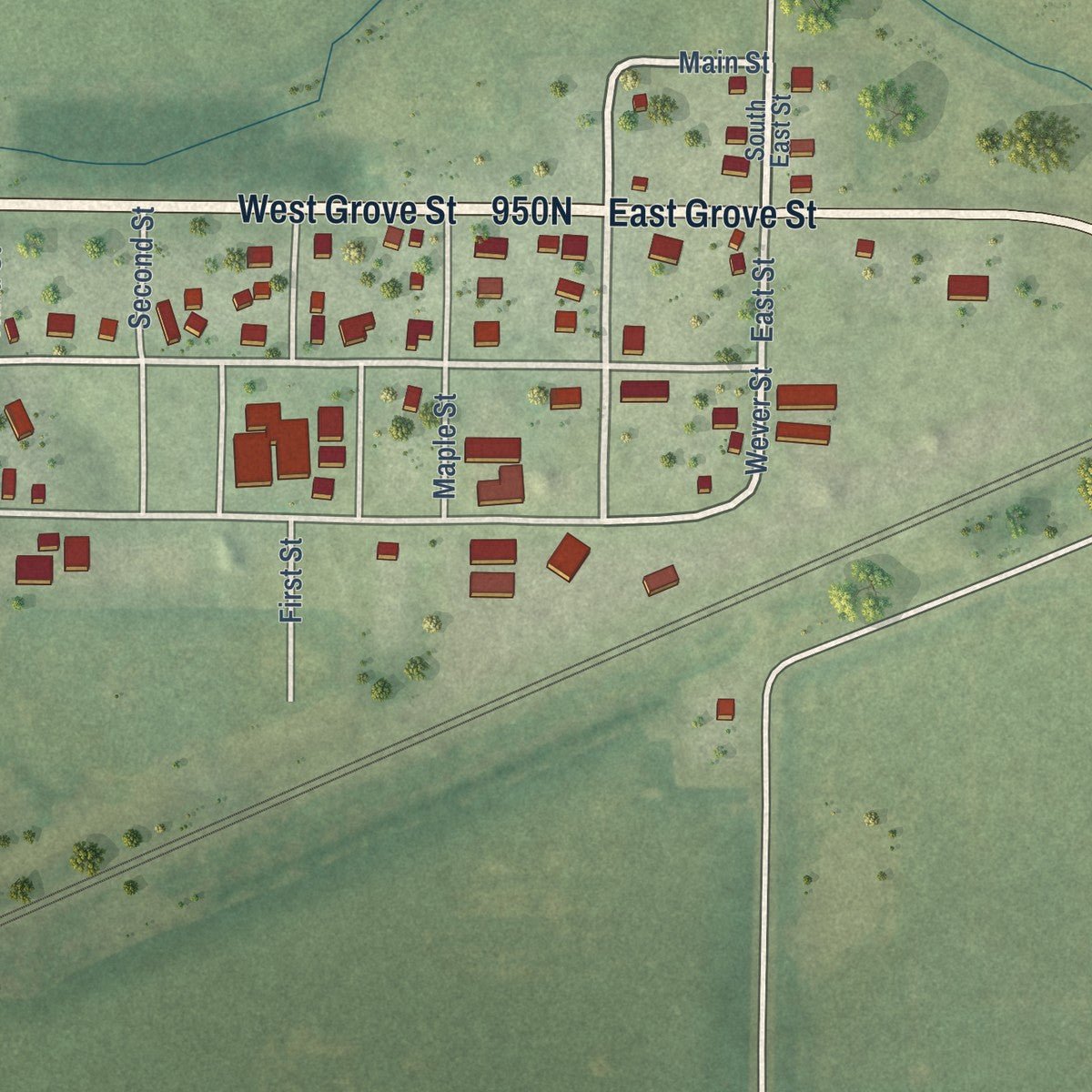 Close-up of the map of Media, Illinois print showing street and building detail