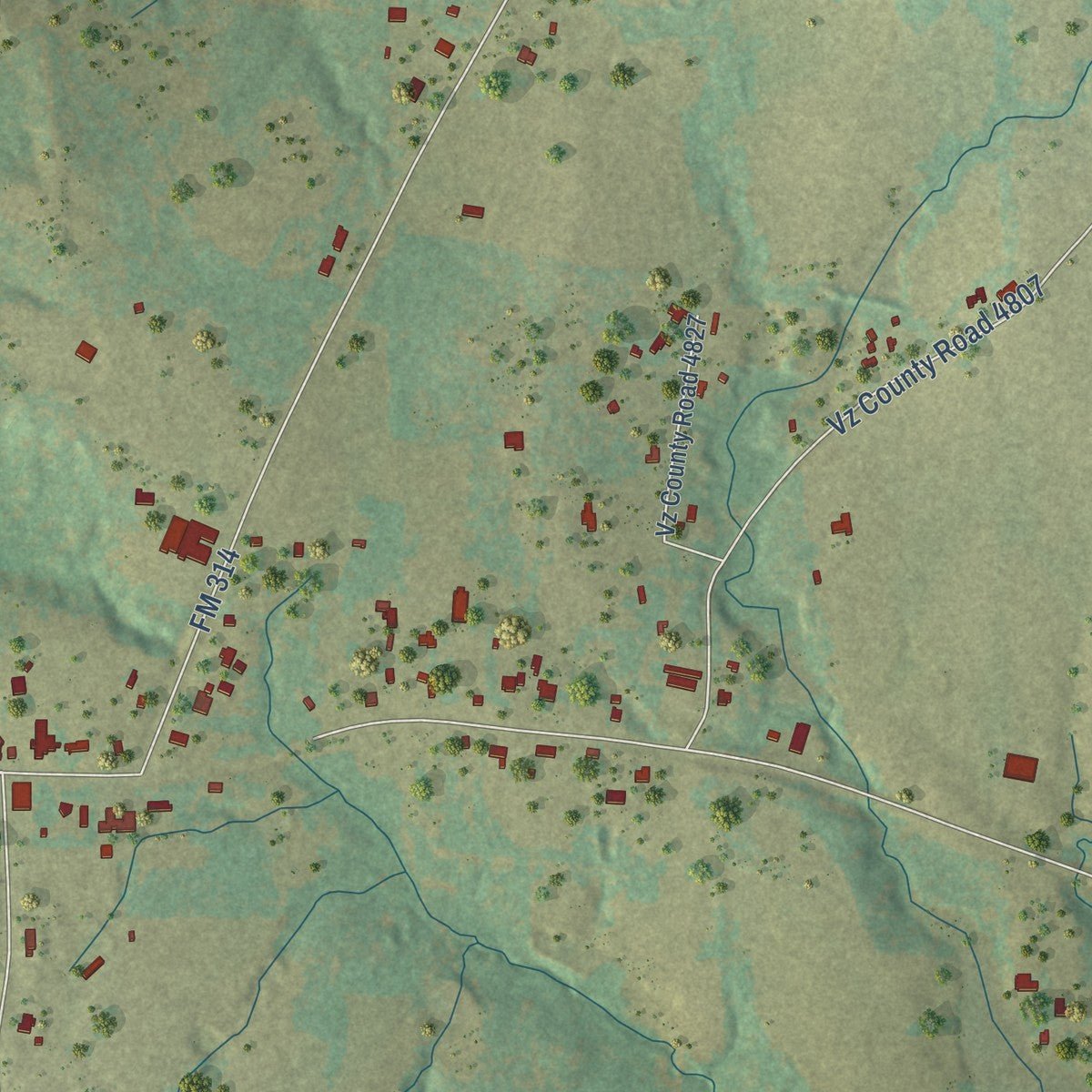 Close-up of the map of Edom, Texas print showing street and building detail