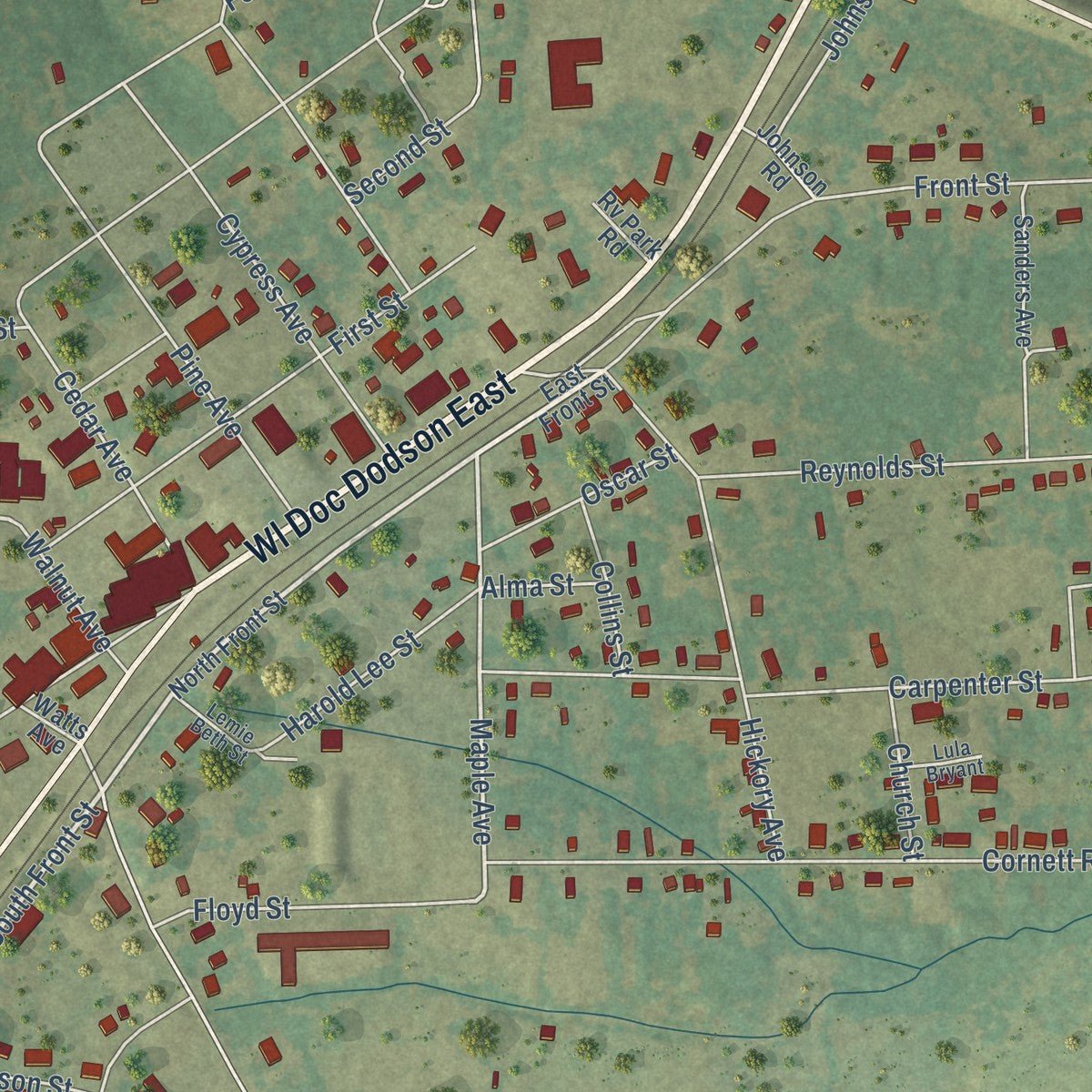 Close-up of the map of Naples, Texas print showing street and building detail