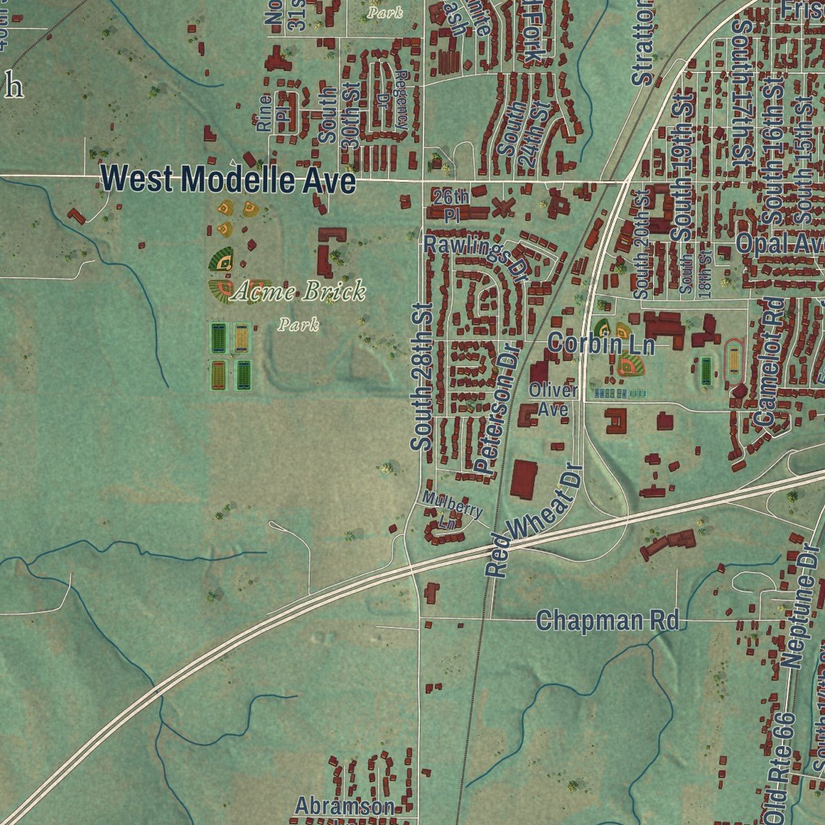 Close-up of the map of Clinton, Oklahoma print showing street and building detail