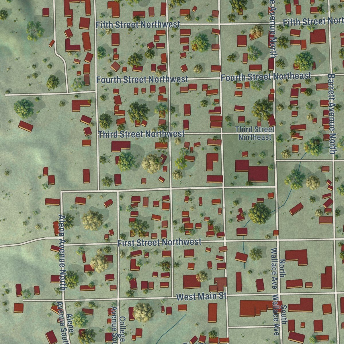 Close-up of the map of Wessington Springs, South Dakota print showing street and building detail