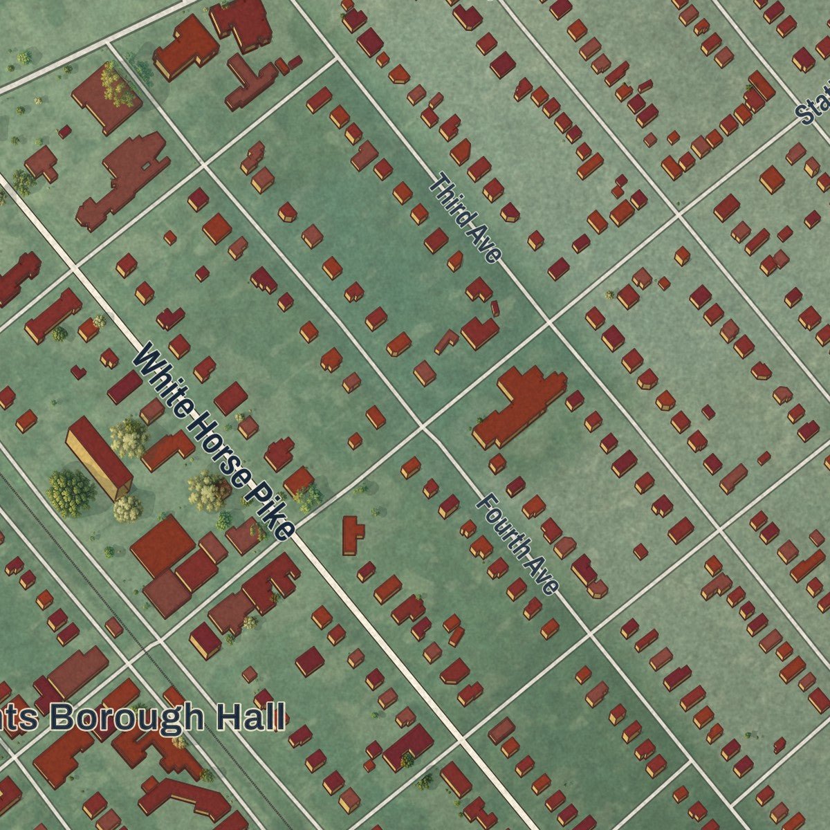 Close-up of the map of Haddon Heights, New Jersey print showing street and building detail