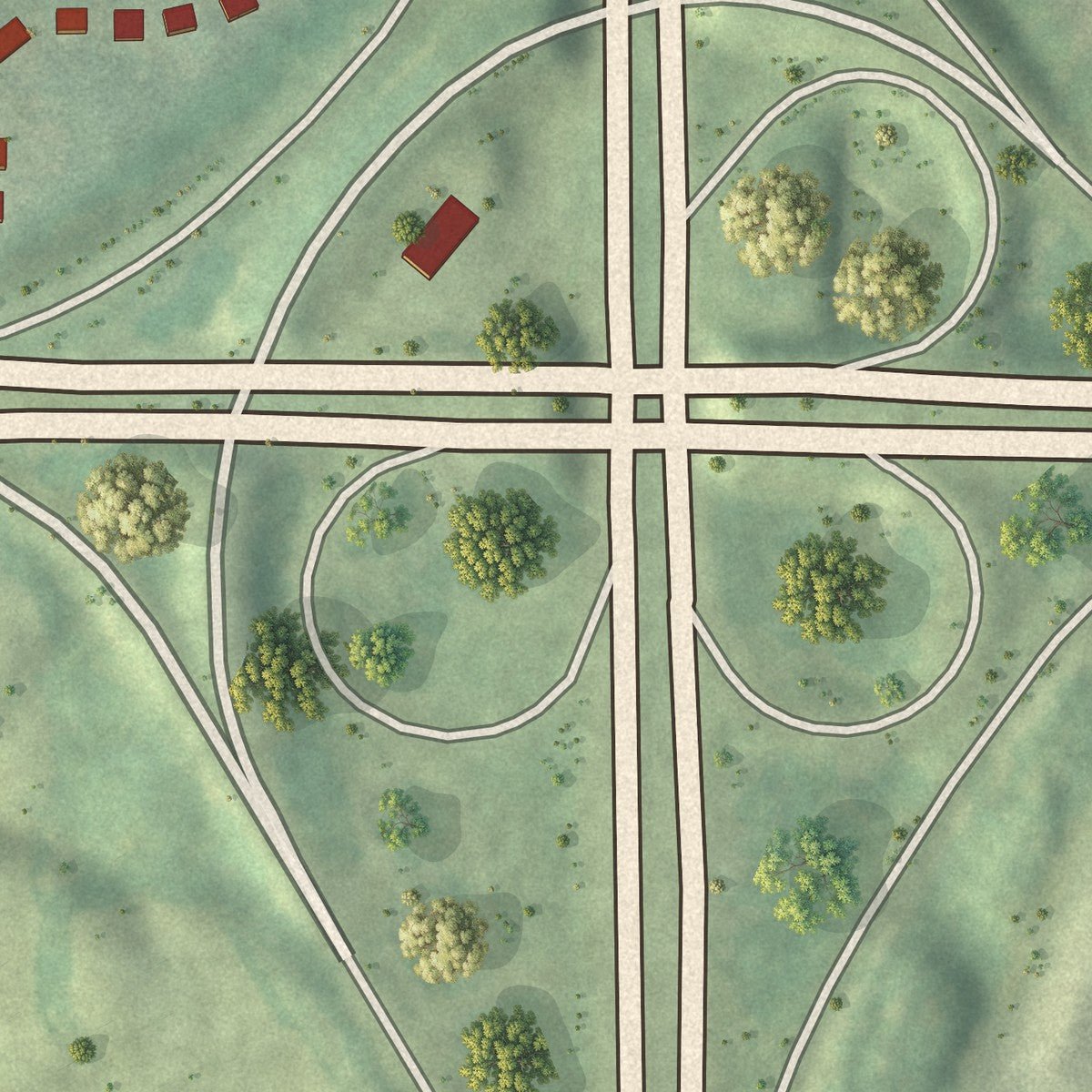 Close-up of the map of Meadowbrook Forest, Georgia print showing street and building detail