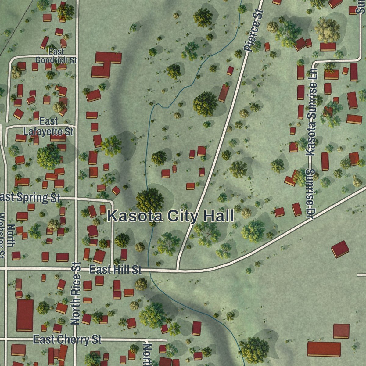 Close-up of the map of Kasota, Minnesota print showing street and building detail