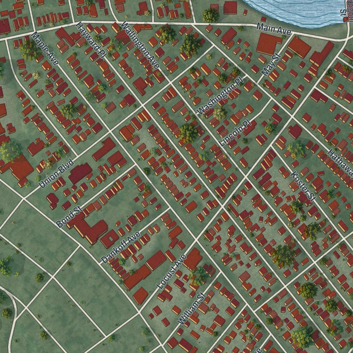 Close-up of the map of Wallington, New Jersey print showing street and building detail