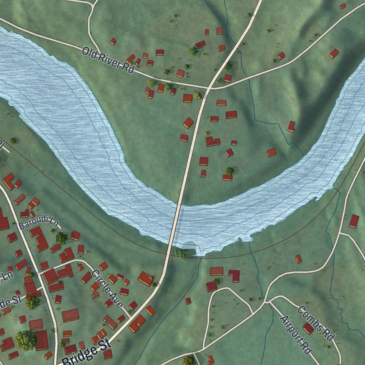 Close-up of the map of North Creek, New York print showing street and building detail