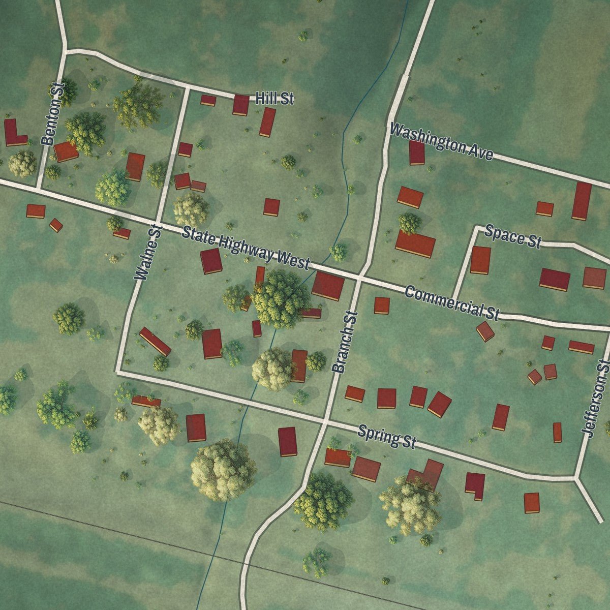 Close-up of the map of Ritchey, Missouri print showing street and building detail