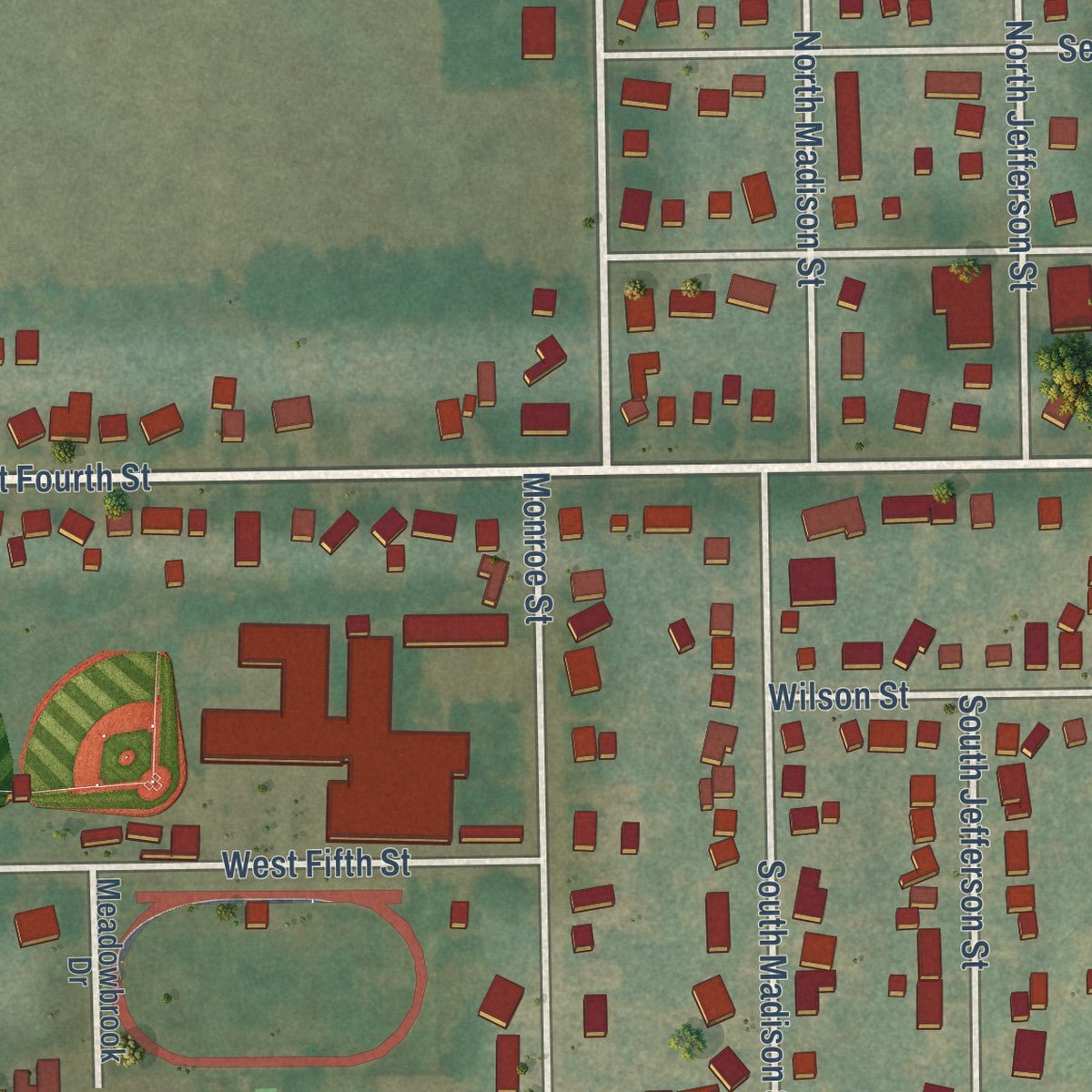 Close-up of the map of Wellsburg, Iowa print showing street and building detail