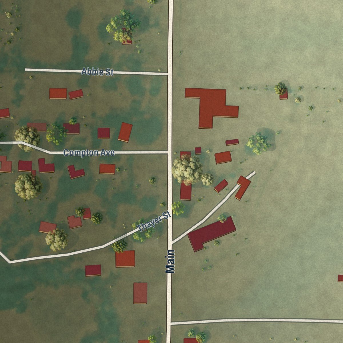 Close-up of the map of Coy, Arkansas print showing street and building detail