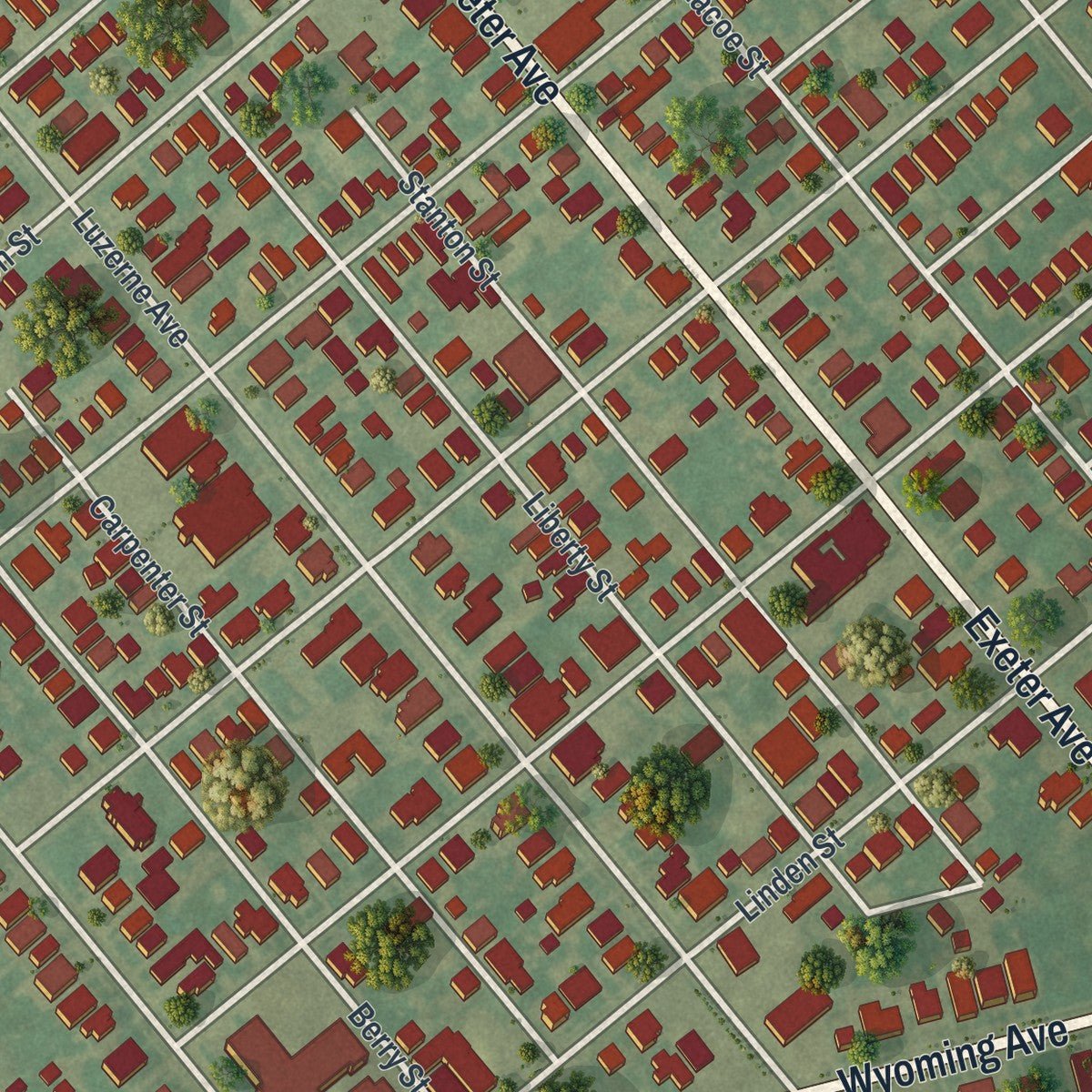 Close-up of the map of West Pittston, Pennsylvania print showing street and building detail