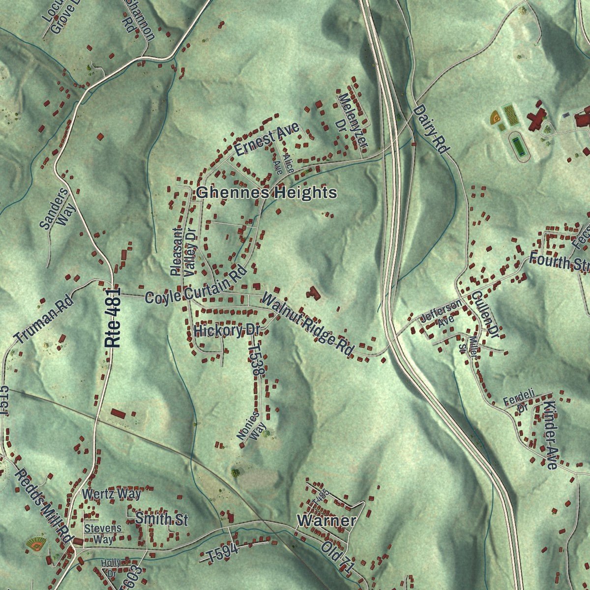 Close-up of the map of Fallowfield, Pennsylvania print showing street and building detail