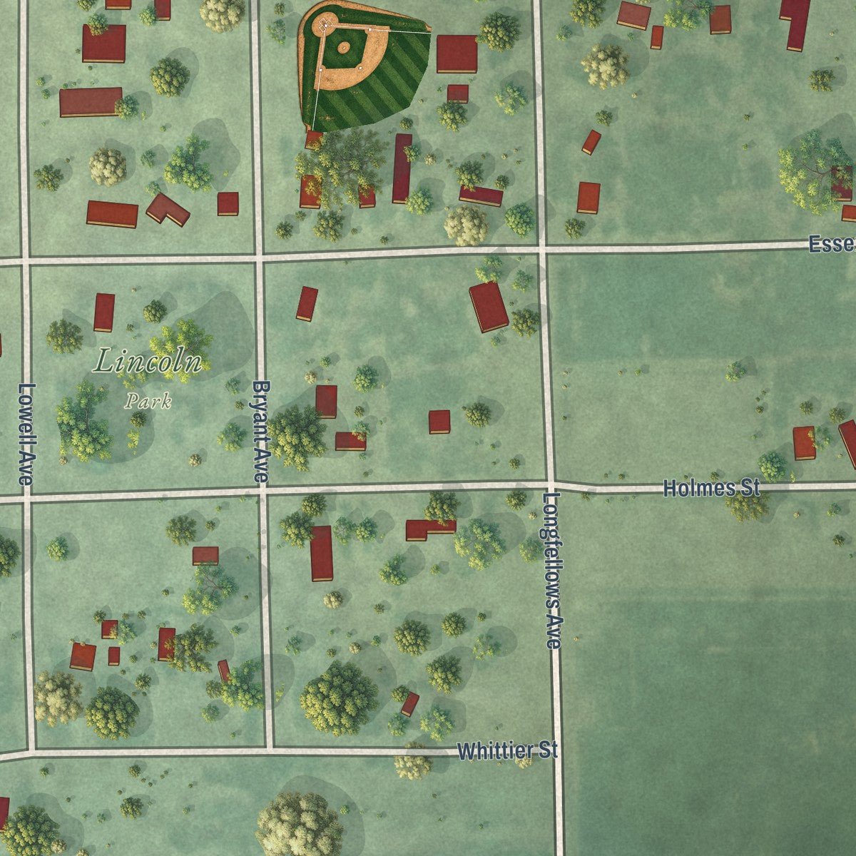 Close-up of the map of Garrison, Nebraska print showing street and building detail