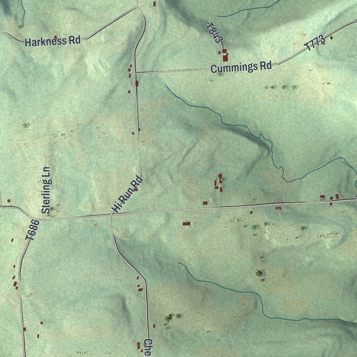 Close-up of the map of South Creek, Pennsylvania print showing street and building detail