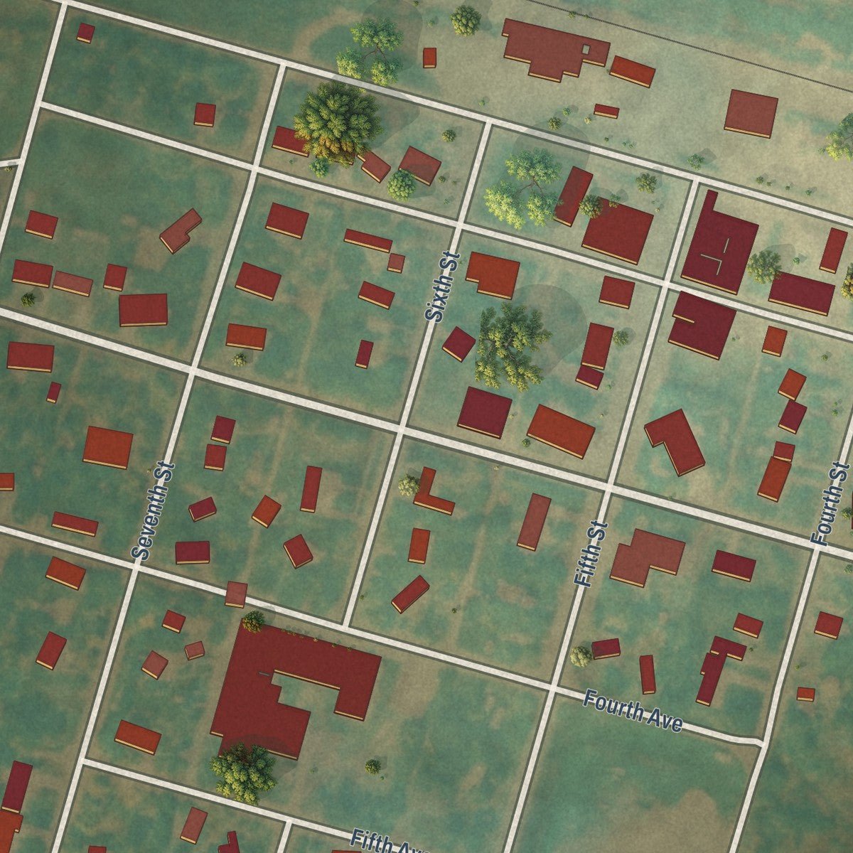 Close-up of the map of Petersburg, North Dakota print showing street and building detail