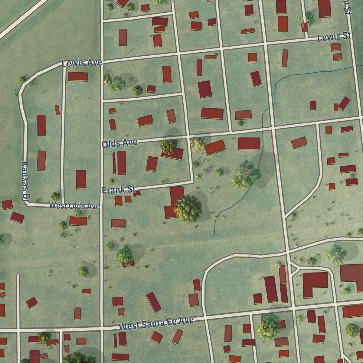 Close-up of the map of Holyrood, Kansas print showing street and building detail