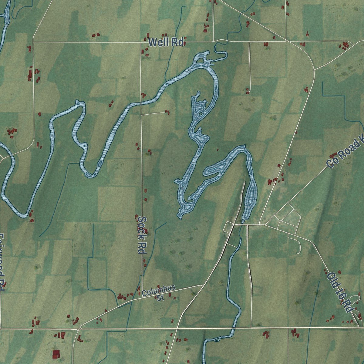 Close-up of the map of the Town of Lowell, Wisconsin print showing street and building detail