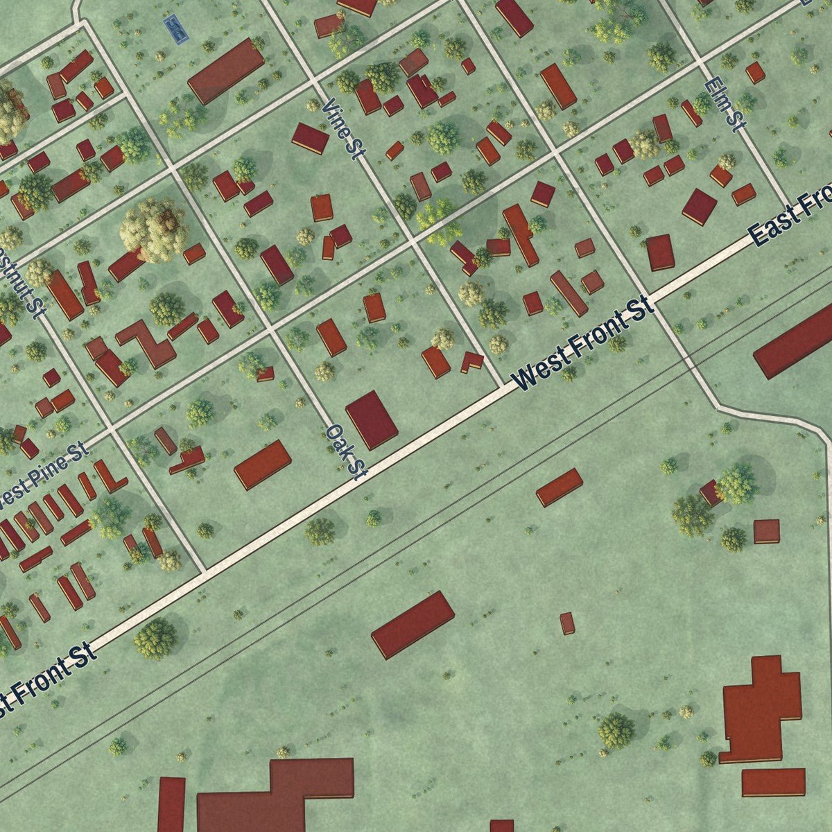 Close-up of the map of Alda, Nebraska print showing street and building detail