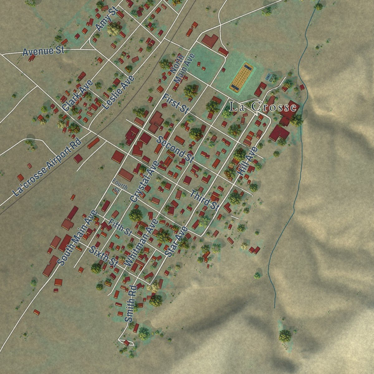 Close-up of the map of LaCrosse, Washington print showing street and building detail