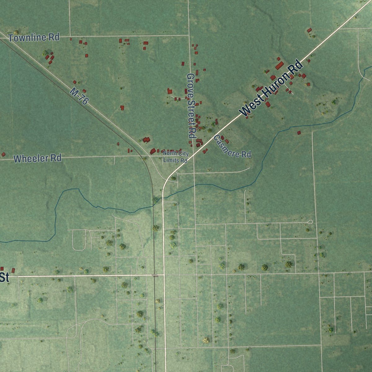 Close-up of the map of Lincoln, Arenac County, Michigan print showing street and building detail