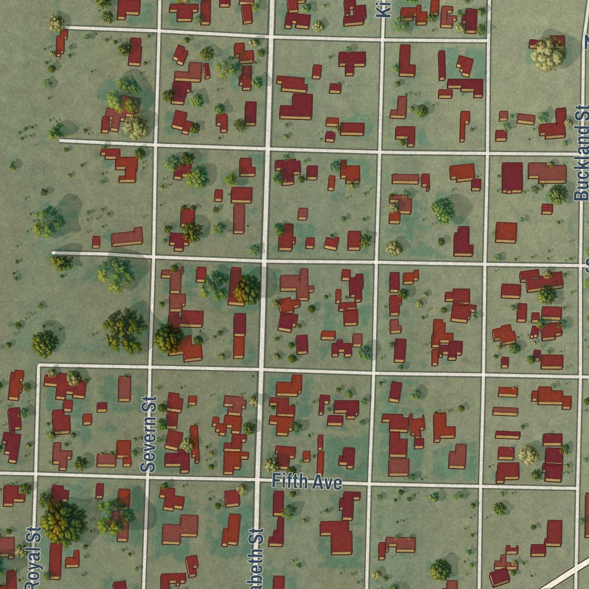 Close-up of the map of Rankin, Texas print showing street and building detail
