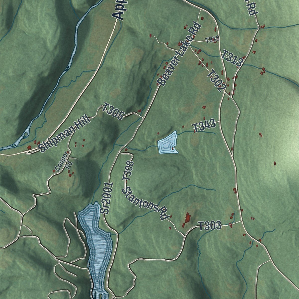 Close-up of the map of Davidson, Pennsylvania print showing street and building detail