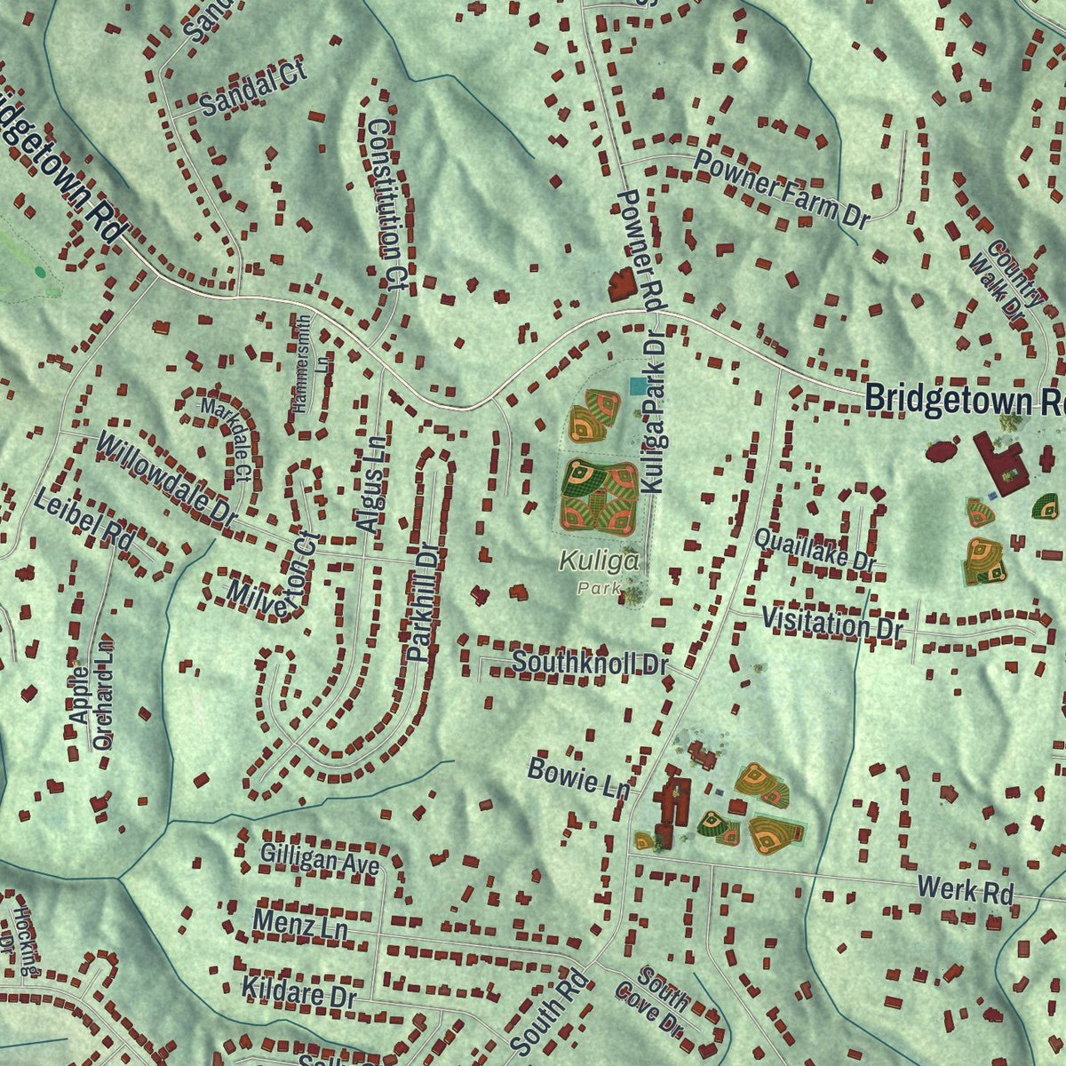 Close-up of the map of Mack, Ohio print showing street and building detail