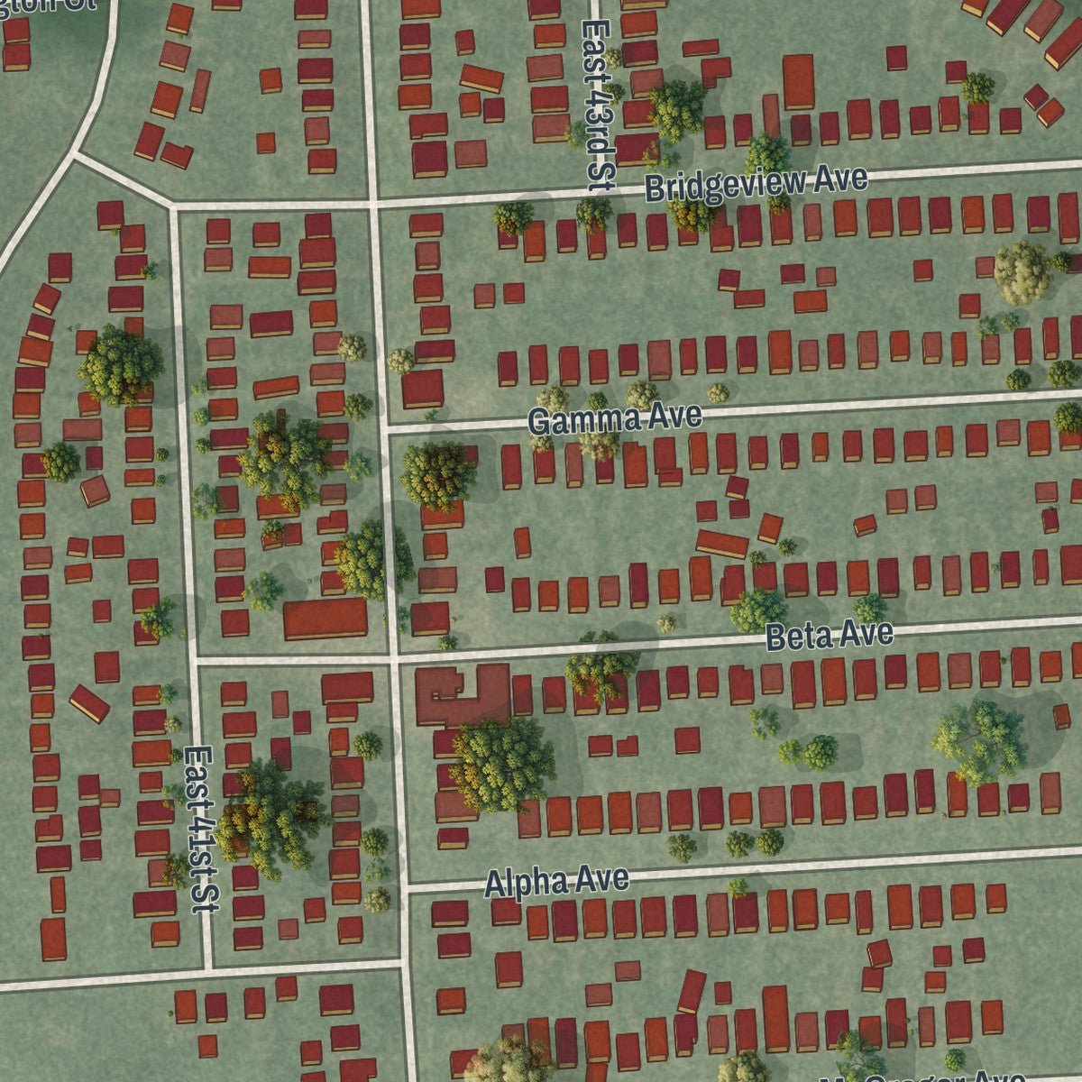 Close-up of the map of Newburgh Heights, Ohio print showing street and building detail