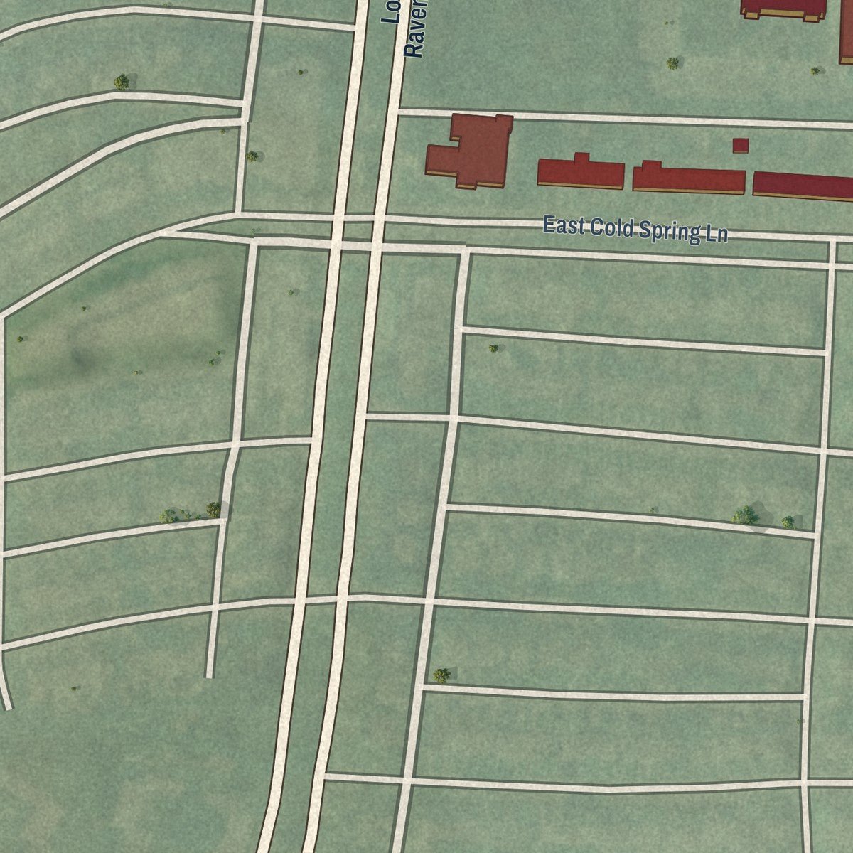 Close-up of the map of Stonewood-Pentwood-Winston, Maryland print showing street and building detail