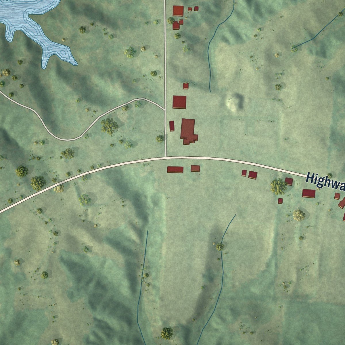 Close-up of the map of Garland, Tennessee print showing street and building detail