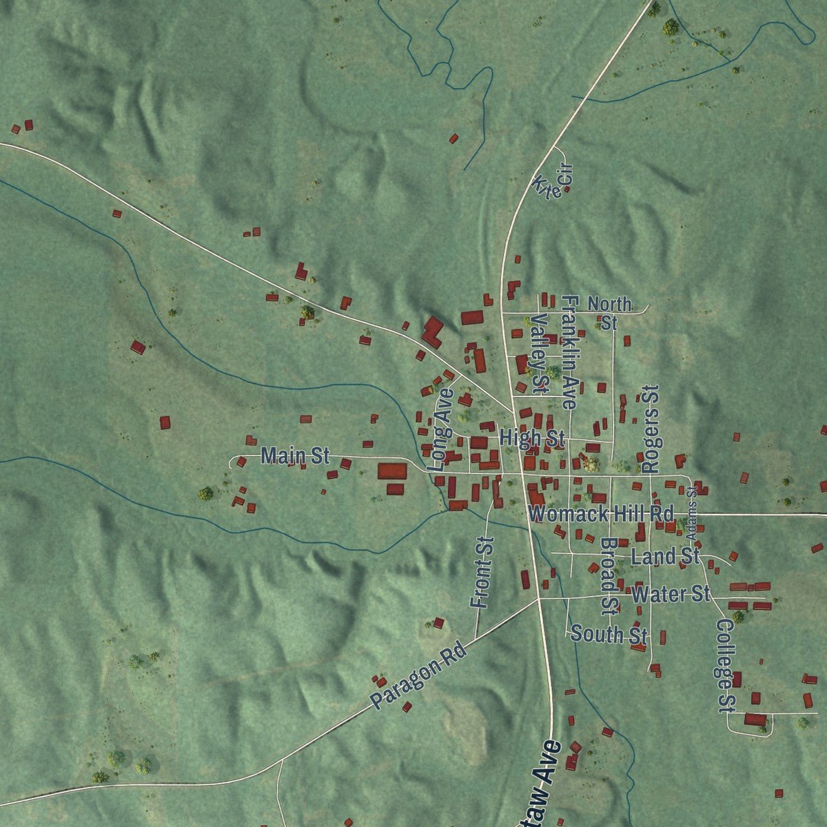 Close-up of the map of Gilbertown, Alabama print showing street and building detail