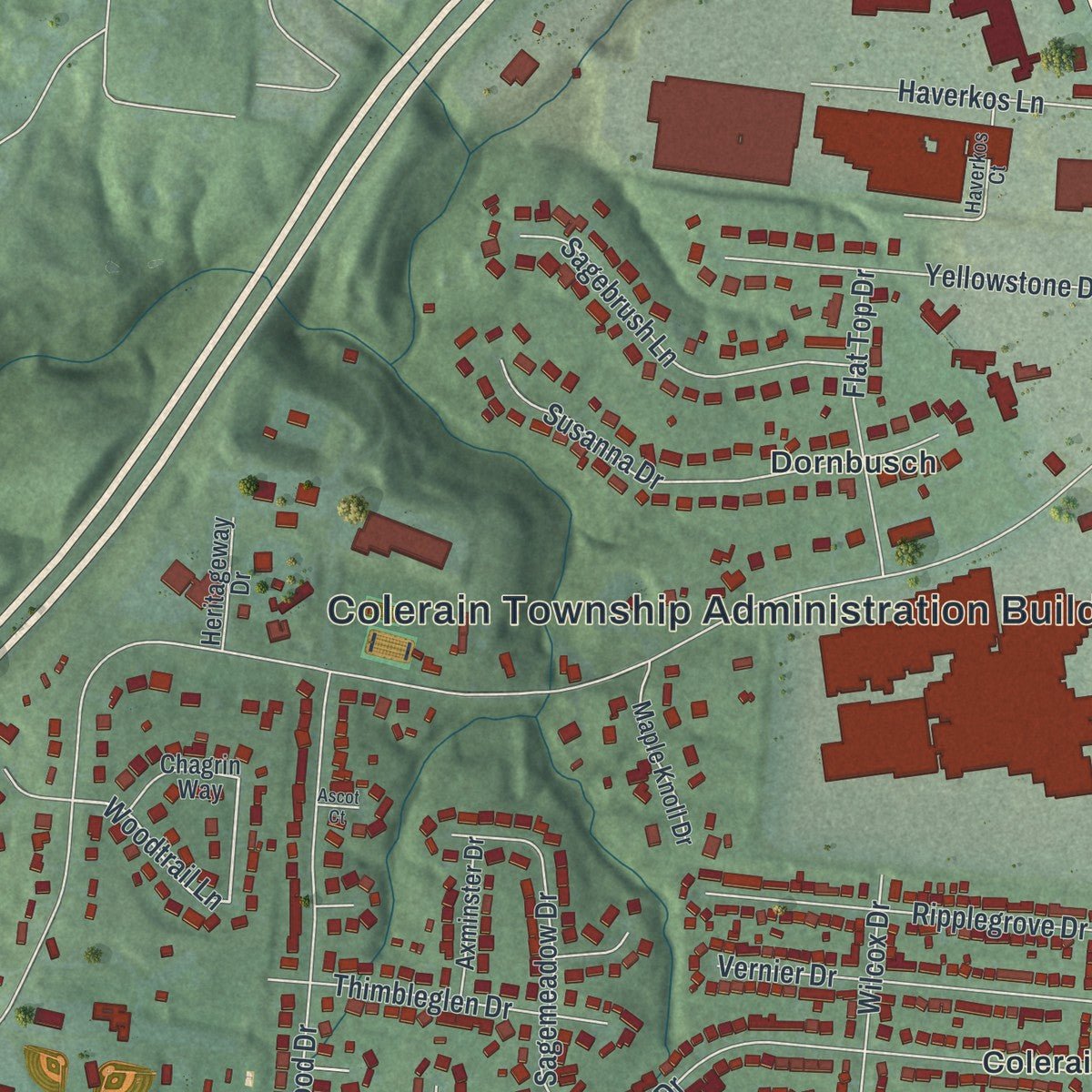 Close-up of the map of Northgate, Ohio print showing street and building detail