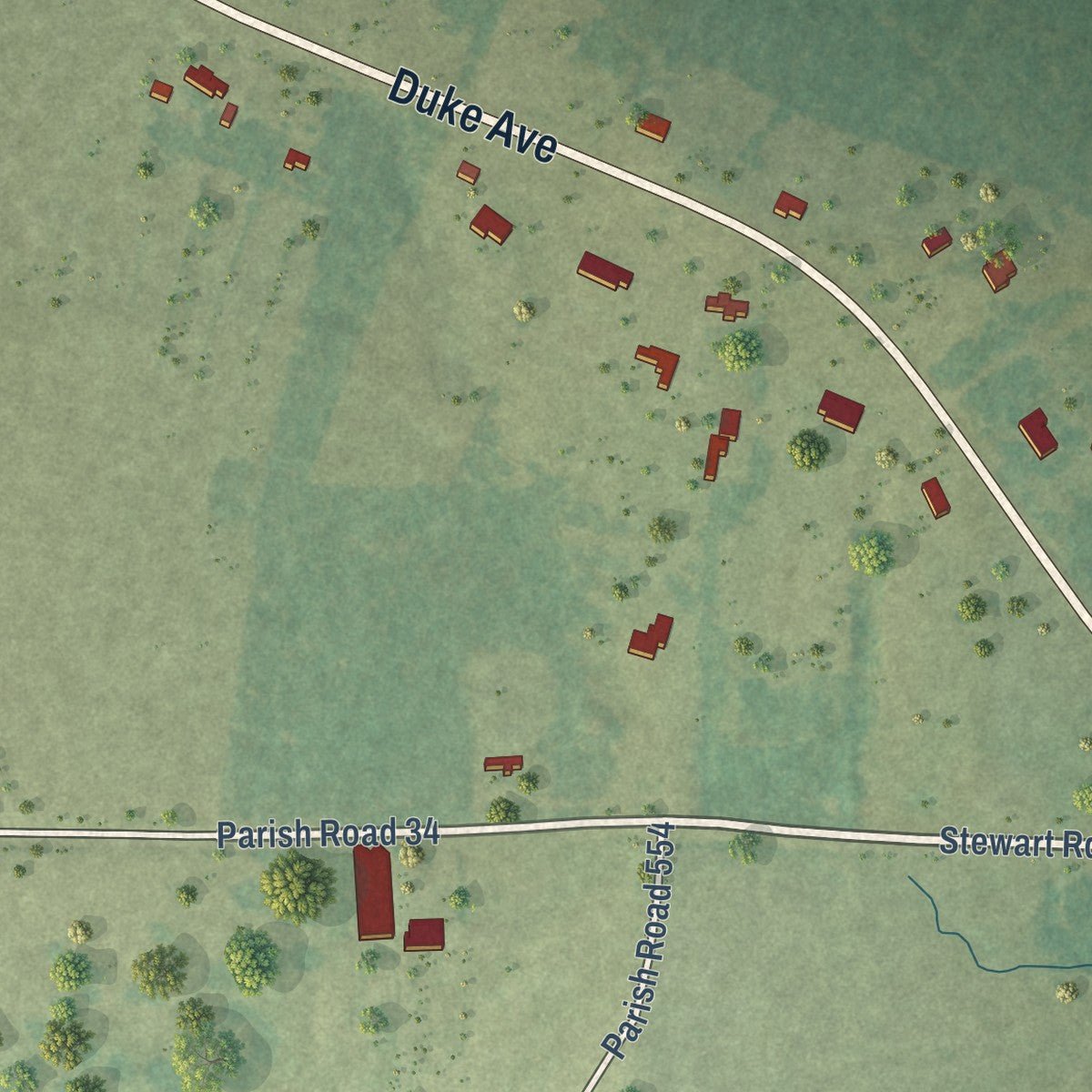 Close-up of the map of Hall Summit, Louisiana print showing street and building detail