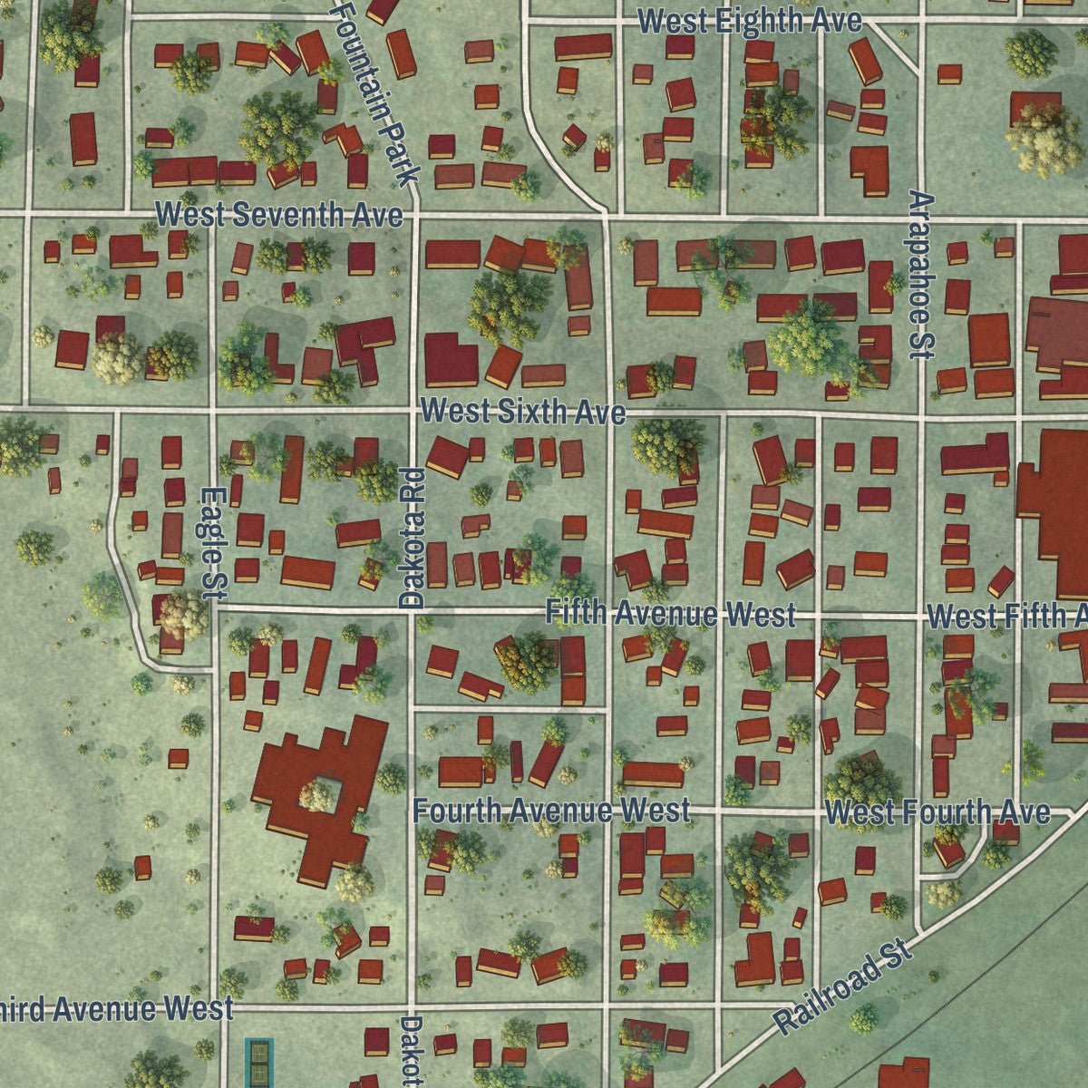 Close-up of the map of Benkelman, Nebraska print showing street and building detail