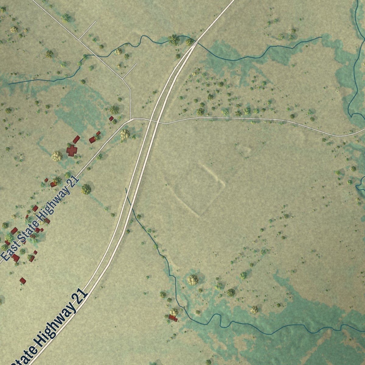 Close-up of the map of Kurten, Texas print showing street and building detail