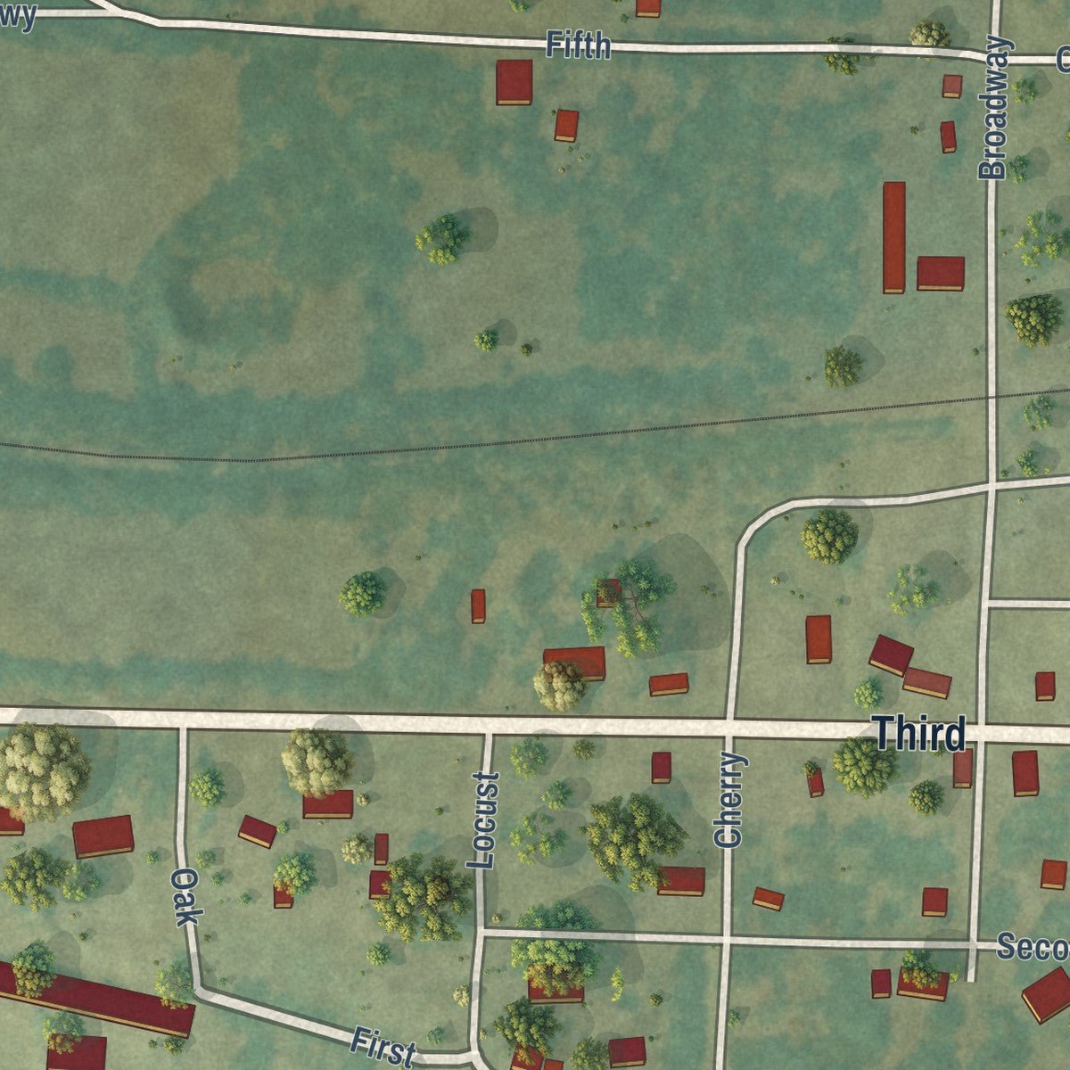 Close-up of the map of Casa, Arkansas print showing street and building detail
