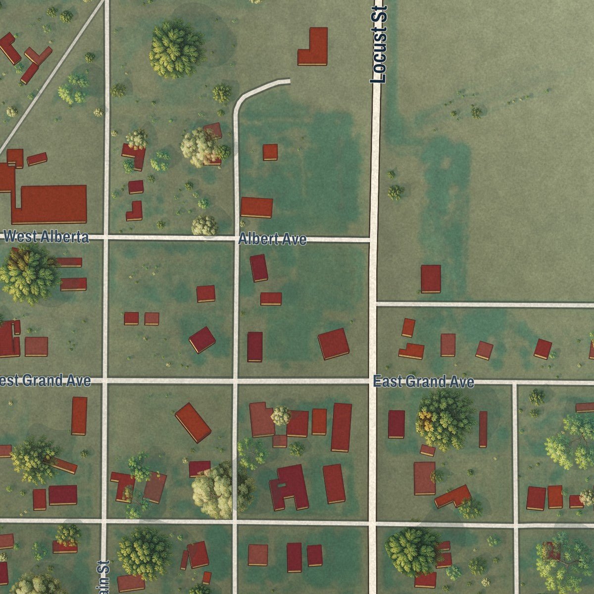 Close-up of the map of Davidson, Oklahoma print showing street and building detail