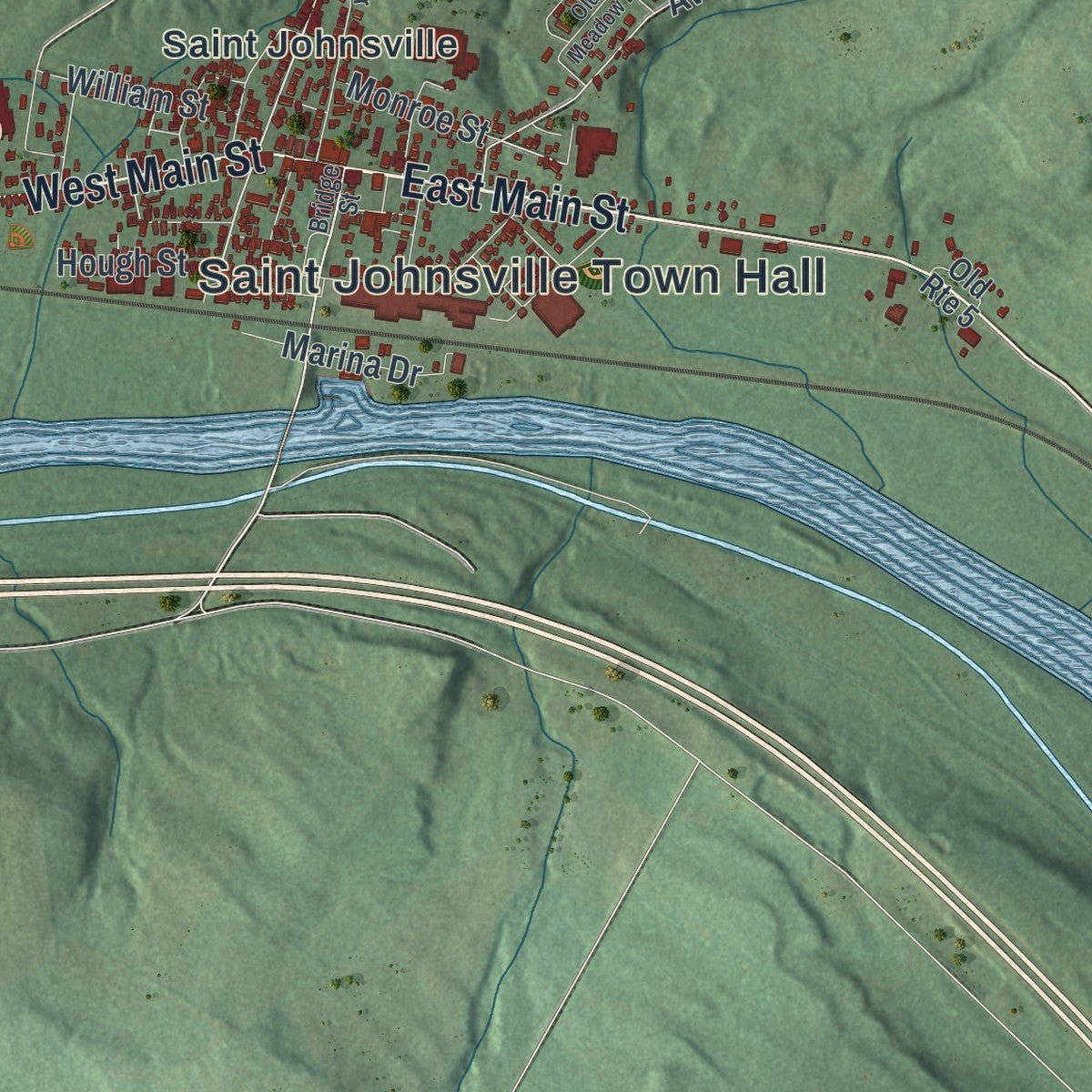 Close-up of the map of St. Johnsville, New York print showing street and building detail