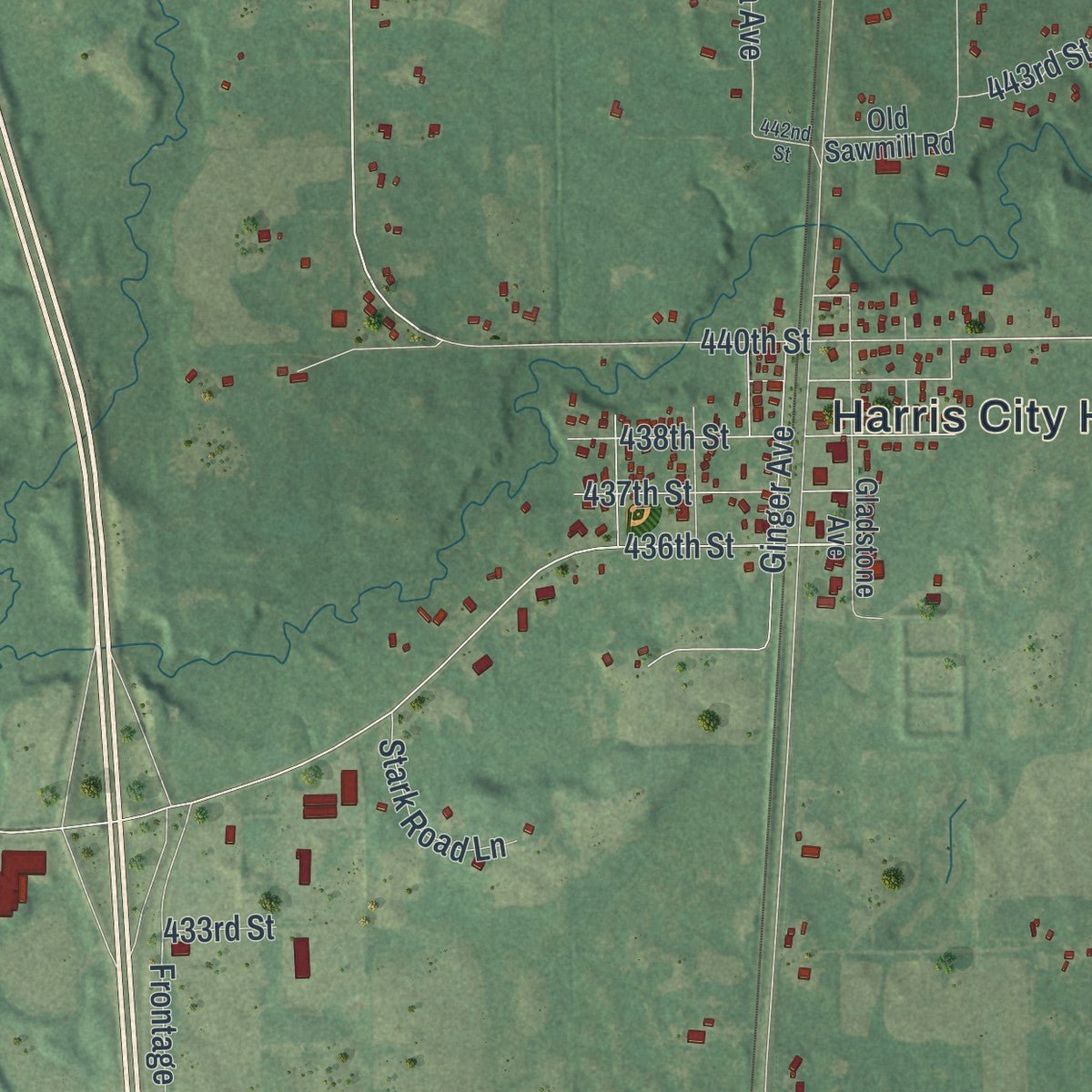 Close-up of the map of Harris, Minnesota print showing street and building detail