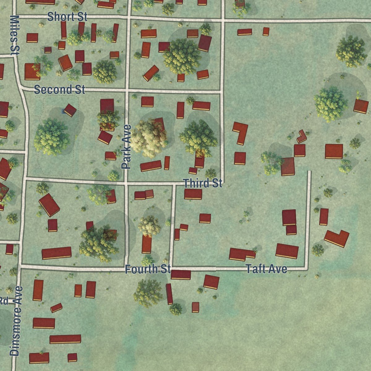 Close-up of the map of Clyde Park, Montana print showing street and building detail
