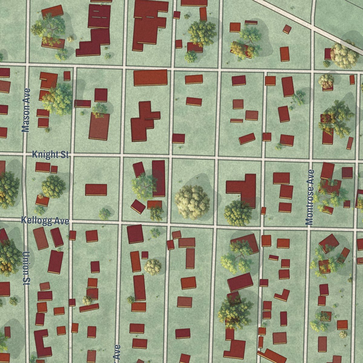 Close-up of the map of Bertrand, Nebraska print showing street and building detail