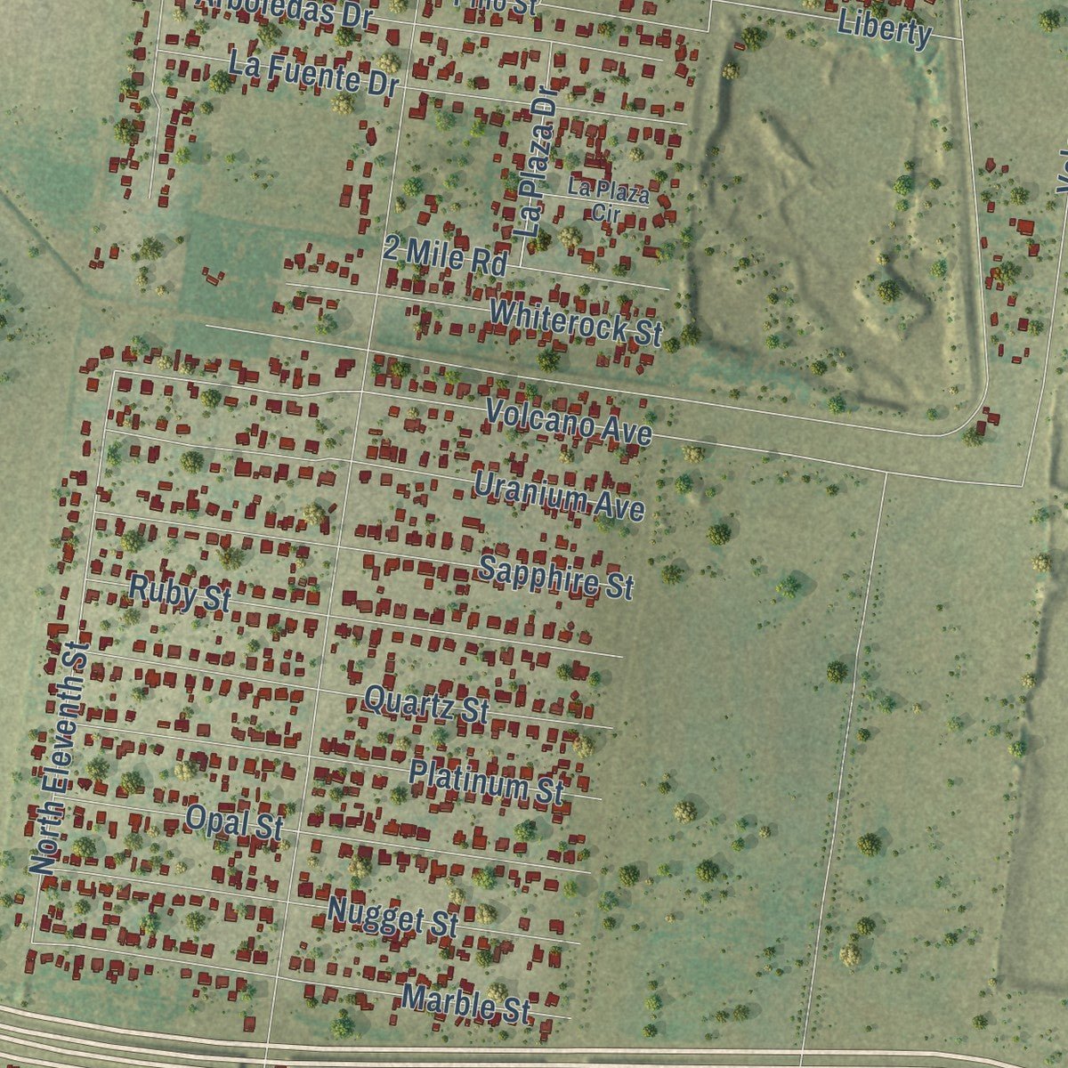 Close-up of the map of Penitas, Texas print showing street and building detail