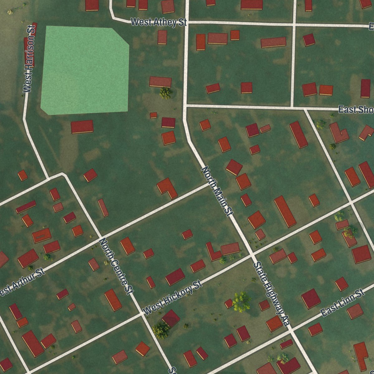 Close-up of the map of Farber, Missouri print showing street and building detail