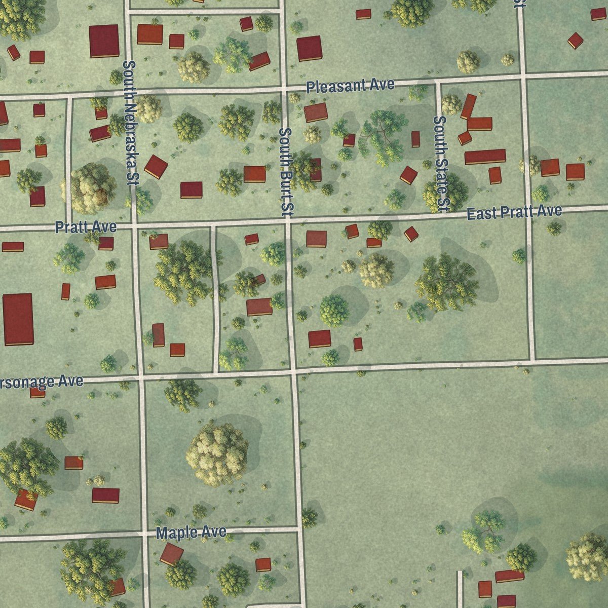 Close-up of the map of Craig, Nebraska print showing street and building detail