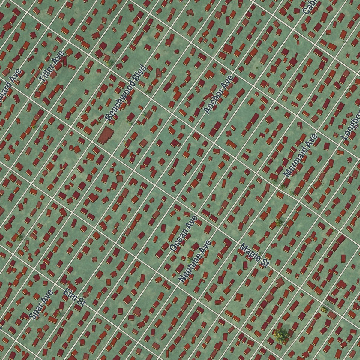 Close-up of the map of Beachwood, New Jersey print showing street and building detail