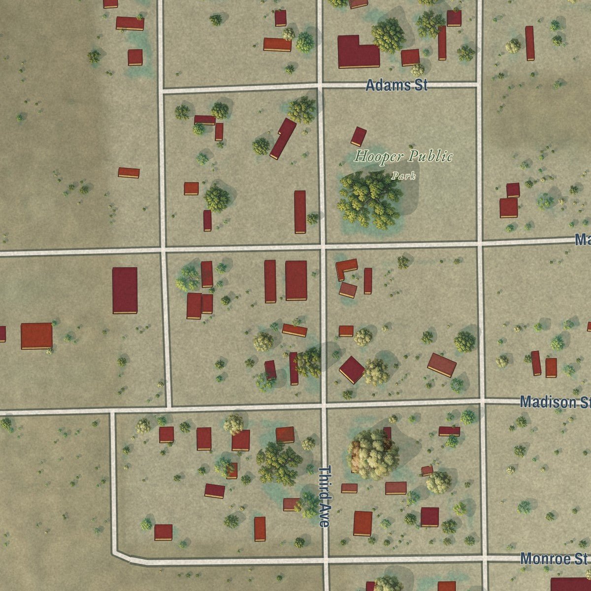 Close-up of the map of Hooper, Colorado print showing street and building detail