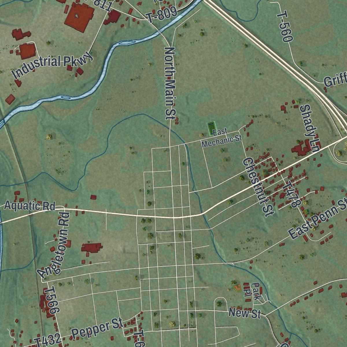 Close-up of the map of Muncy Creek, Pennsylvania print showing street and building detail